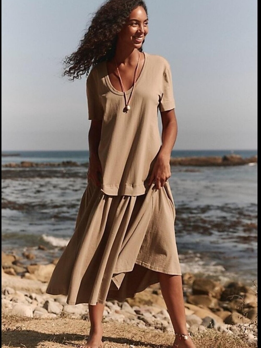 Free-est Herron Dropwaist Maxi, Tan, Size XS